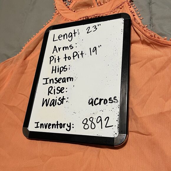 E&M Peach Pink Orange Sleeveless Keyhole Tank Top Blouse Womens Size L - Picture 12 of 12